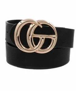 Emprada Black GG Metal Buckle Faux Leather Belt Accessories