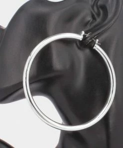 Emprada Large Metal Hoop Silver Pin Catch Earrings Accessories