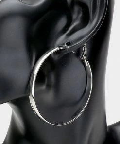 Emprada Accessories White Gold Plated 2" Metal Hoop Earrings