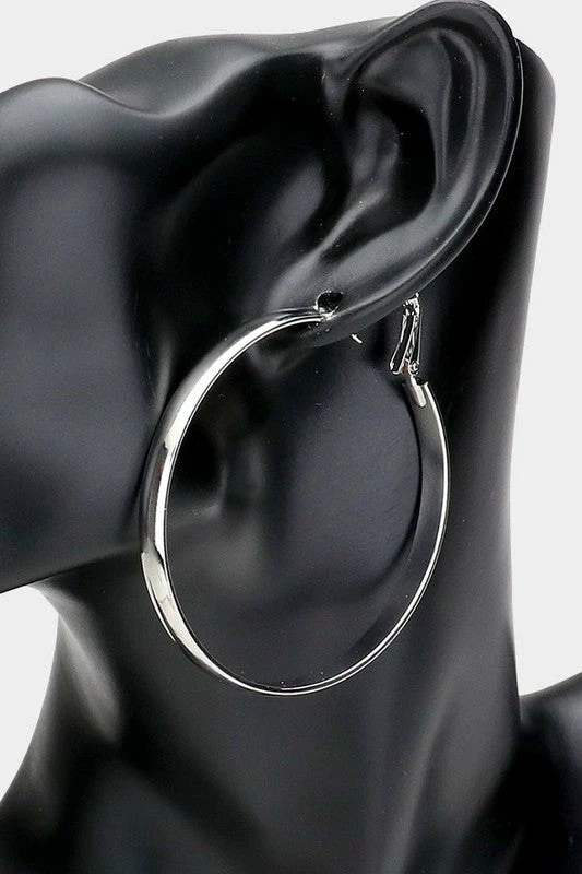 Emprada Accessories White Gold Plated 2" Metal Hoop Earrings 1 Emprada Accessories White Gold Plated 2" Metal Hoop Earrings