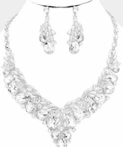 Emprada Crystal Silver Teardrop Glass Vine Collar Necklace Accessories