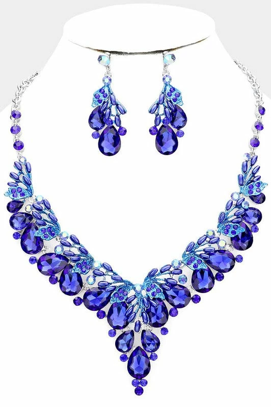 Emprada Crystal Blue Teardrop Glass Vine Collar Necklace Accessories 1 Emprada Crystal Blue Teardrop Glass Vine Collar Necklace Accessories