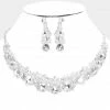 Emprada Multi Stone Silver Cluster Evening Necklace & Earrings Set Accessories