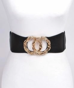 Emprada Accessories Black Double Ring Elastic Belt