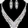 Emprada Marquise Silver Stone Accented Rhinestone Aurora Borealis Necklace & Earrings Set Accessories