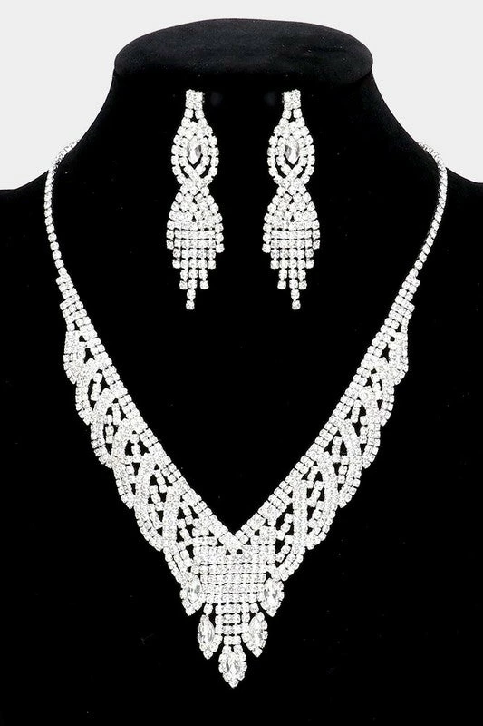 Emprada Accessories Marquise Silver Rhinestone Necklace & Earrings Set 1 Emprada Accessories Marquise Silver Rhinestone Necklace & Earrings Set