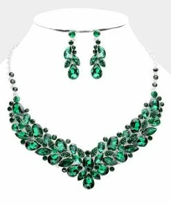 Emprada Accessories Emerald Multi Stone Cluster Evening Necklace