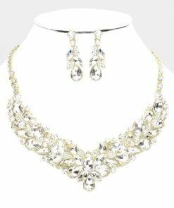 Emprada Gold Multi Stone Cluster Evening Necklace