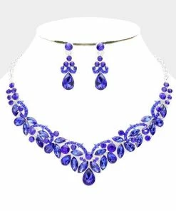 Emprada Marquise Blue Teardrop Stone Sprout Evening Necklace