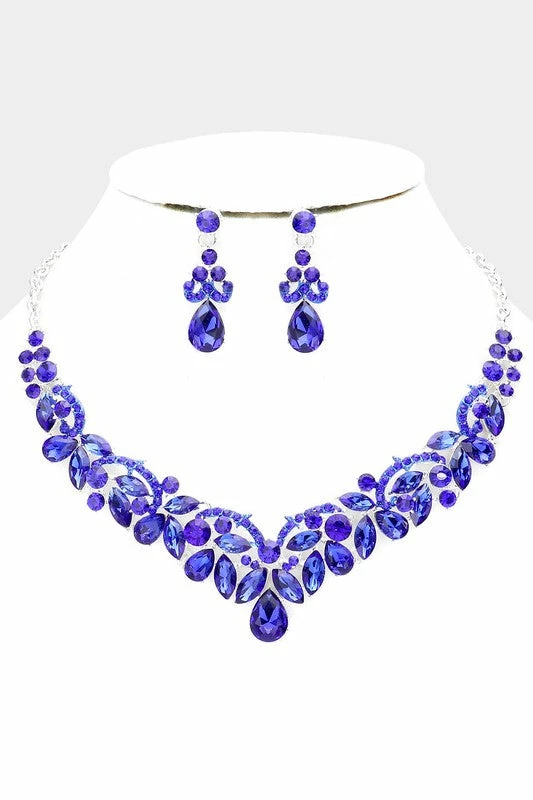 Emprada Marquise Blue Teardrop Stone Sprout Evening Necklace 1 Emprada Marquise Blue Teardrop Stone Sprout Evening Necklace