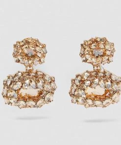 Emprada Round Crystal Gold Dangle Earrings Accessories