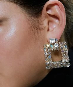 Emprada Square Gold Crystal Drop Earrings Accessories