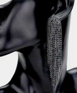 Emprada Rhinestone Black Fringe Drop Earrings Accessories