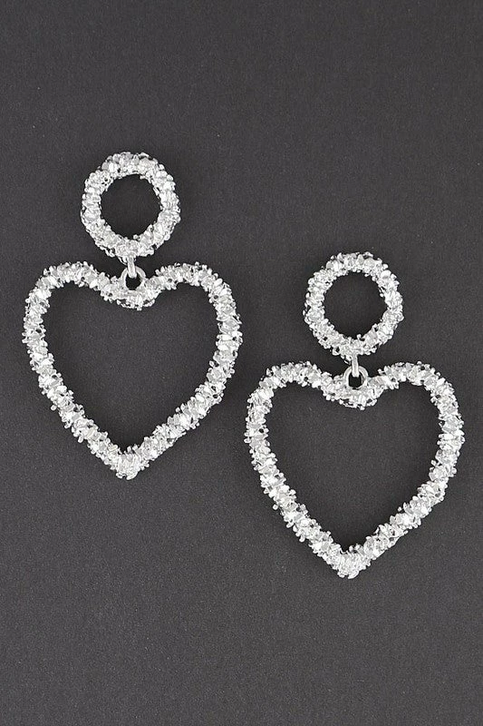 Emprada Textured Silver Heart Drop Earrings 1 Emprada Textured Silver Heart Drop Earrings
