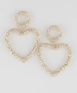 Emprada Accessories Textured Gold Heart Drop Earrings