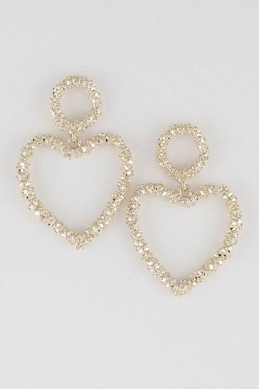 Emprada Accessories Textured Gold Heart Drop Earrings 1 Emprada Accessories Textured Gold Heart Drop Earrings