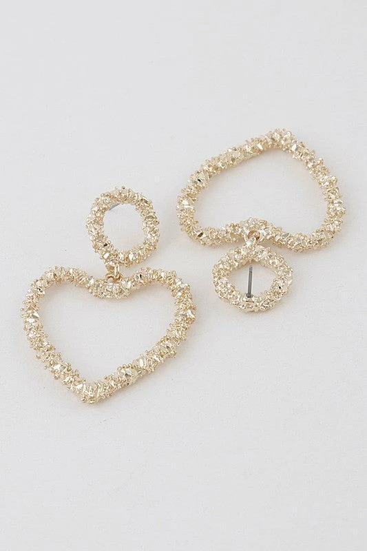 Emprada Accessories Textured Gold Heart Drop Earrings 2 Emprada Accessories Textured Gold Heart Drop Earrings