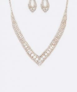 Emprada Accessories Rhinestone Gold Necklace & Tear Drop Earrings Set