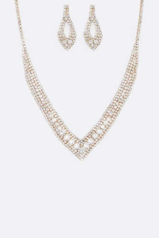 Emprada Accessories Rhinestone Gold Necklace & Tear Drop Earrings Set 1 Emprada Accessories Rhinestone Gold Necklace & Tear Drop Earrings Set