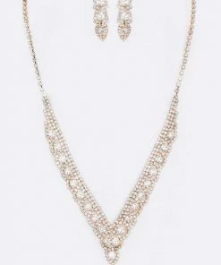 Emprada Rhinestone Gold Necklace & Drop Earrings Set Accessories