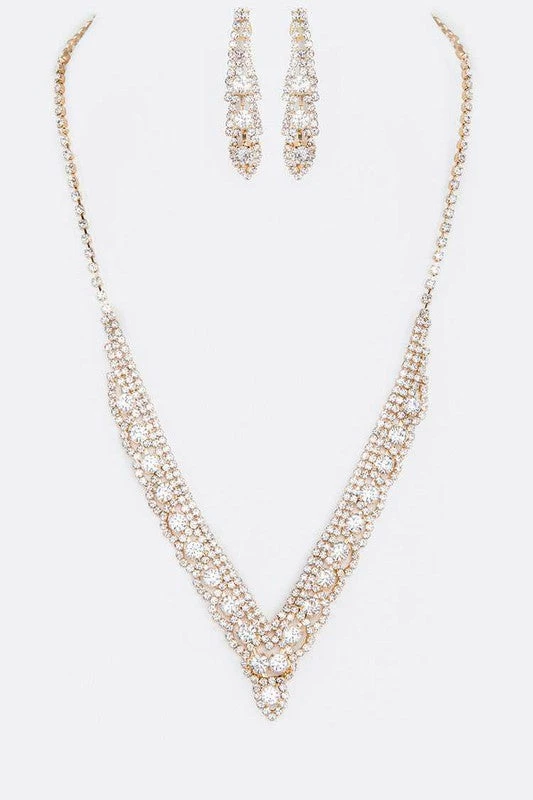 Emprada Rhinestone Gold Necklace & Drop Earrings Set Accessories 1 Emprada Rhinestone Gold Necklace & Drop Earrings Set Accessories