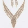 Emprada Rhinestone Gold Tassel Necklace & Earrings Set