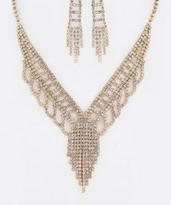 Emprada Rhinestone Gold Tassel Necklace & Earrings Set