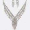 Emprada Rhinestone Silver Tassel Necklace & Earrings Set Accessories