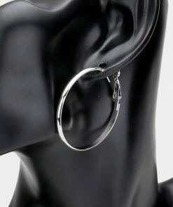 Emprada Accessories White Gold Plated 1.5" Metal Hoop Earrings