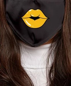 Emprada Masks Lips Yellow Black Women's Reusable Face Mask