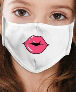 Emprada Lips Pink White Girl's Reusable Face Mask