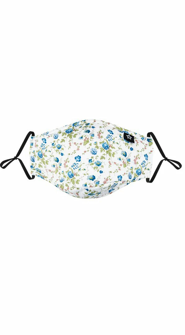 Emprada Floral White Blue Adjustable Reusable Face Mask Masks 2 Emprada Floral White Blue Adjustable Reusable Face Mask Masks