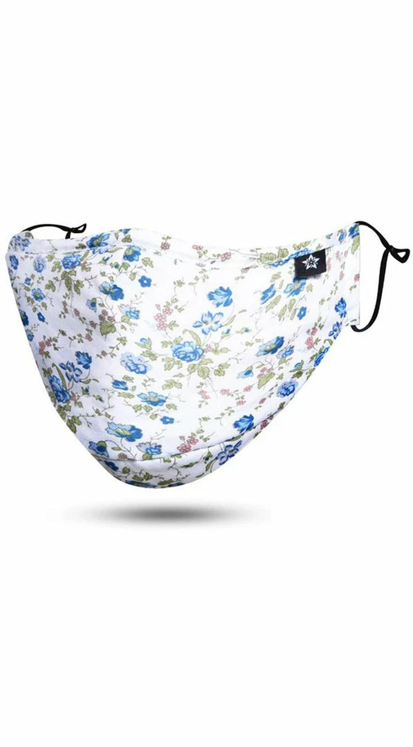 Emprada Floral White Blue Adjustable Reusable Face Mask Masks 1 Emprada Floral White Blue Adjustable Reusable Face Mask Masks
