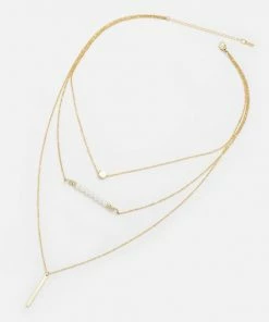 Emprada Multilayer Gold Pearl Bar Chain Necklace