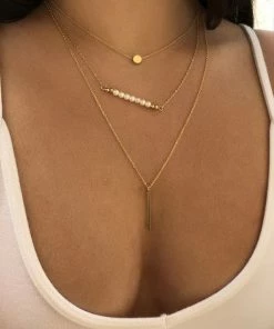 Emprada Multilayer Gold Pearl Bar Chain Necklace