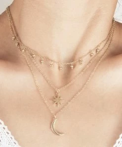 Emprada Moon And Star Gold Multi Layered Beads Choker Necklace