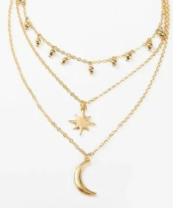 Emprada Moon And Star Gold Multi Layered Beads Choker Necklace