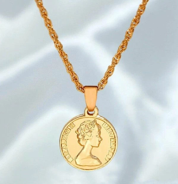 Emprada Gold Color Portrait Coin Pendant Necklace 1 Emprada Gold Color Portrait Coin Pendant Necklace