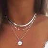 Emprada Multilayer Silver Coin Pendant Necklace
