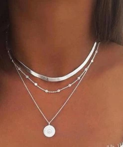 Emprada Multilayer Silver Coin Pendant Necklace