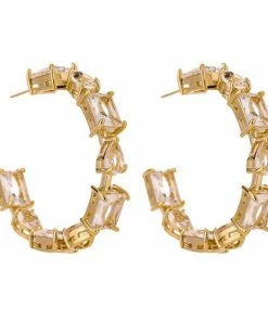 Emprada Accessories C Shape Gold Plated Cubic Zirconia Stud Earrings