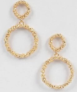 Emprada Textured Gold Round Dangling Earrings Accessories