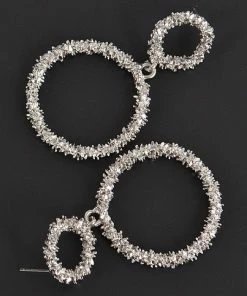 Emprada Textured Silver Round Dangling Earrings