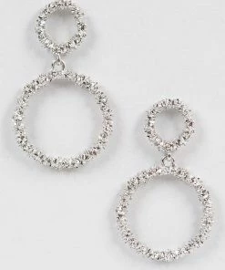 Emprada Textured Silver Round Dangling Earrings