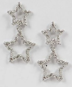 Emprada Accessories Textured Silver Star Dangling Earrings