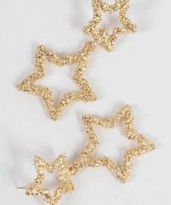 Emprada Accessories Textured Gold Star Dangling Earrings
