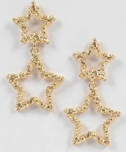 Emprada Accessories Textured Gold Star Dangling Earrings