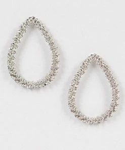 Emprada Accessories Textured Silver Tear Drop Shape Earrings