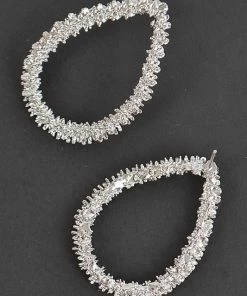 Emprada Accessories Textured Silver Tear Drop Shape Earrings