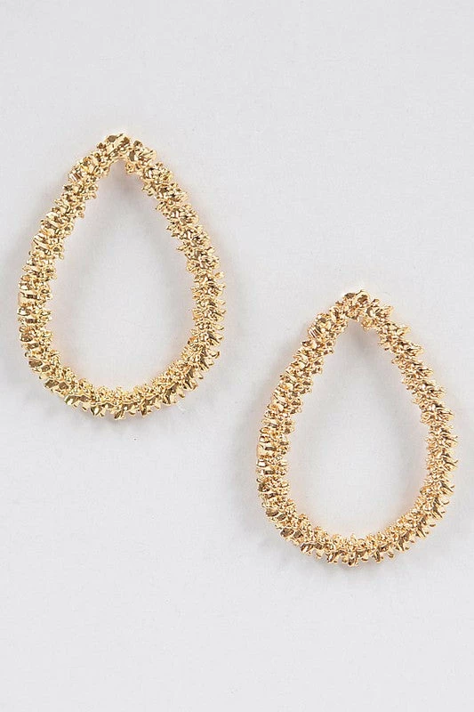 Emprada Textured Gold Tear Drop Shape Earrings 1 Emprada Textured Gold Tear Drop Shape Earrings